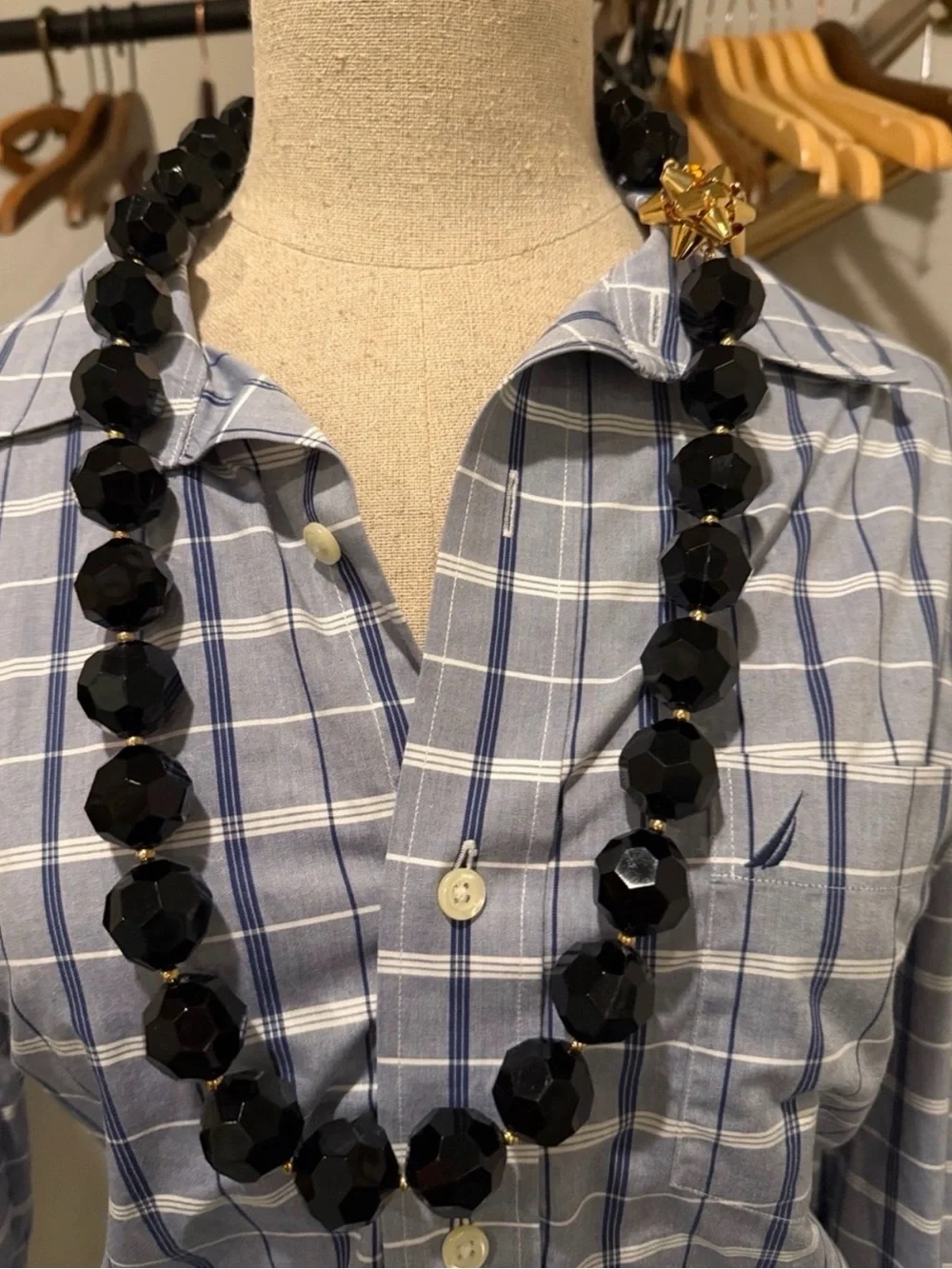 Kate Spade Elegant Black & Clear Faceted Bead Necklaces with Gold Accent bow